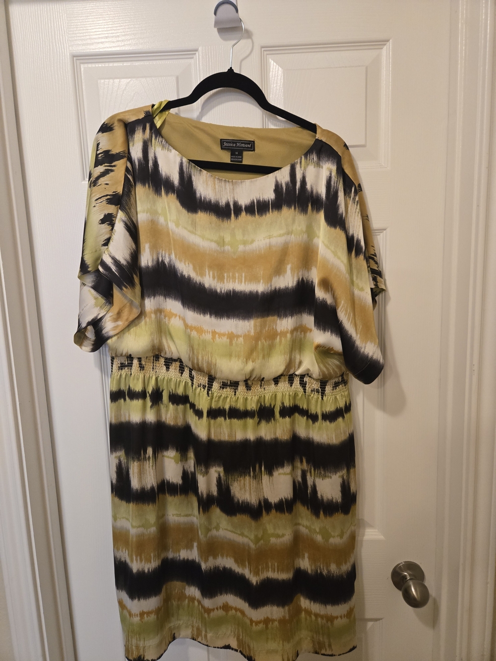 Jessica Howard Yellow Black White Striped Midi Dress